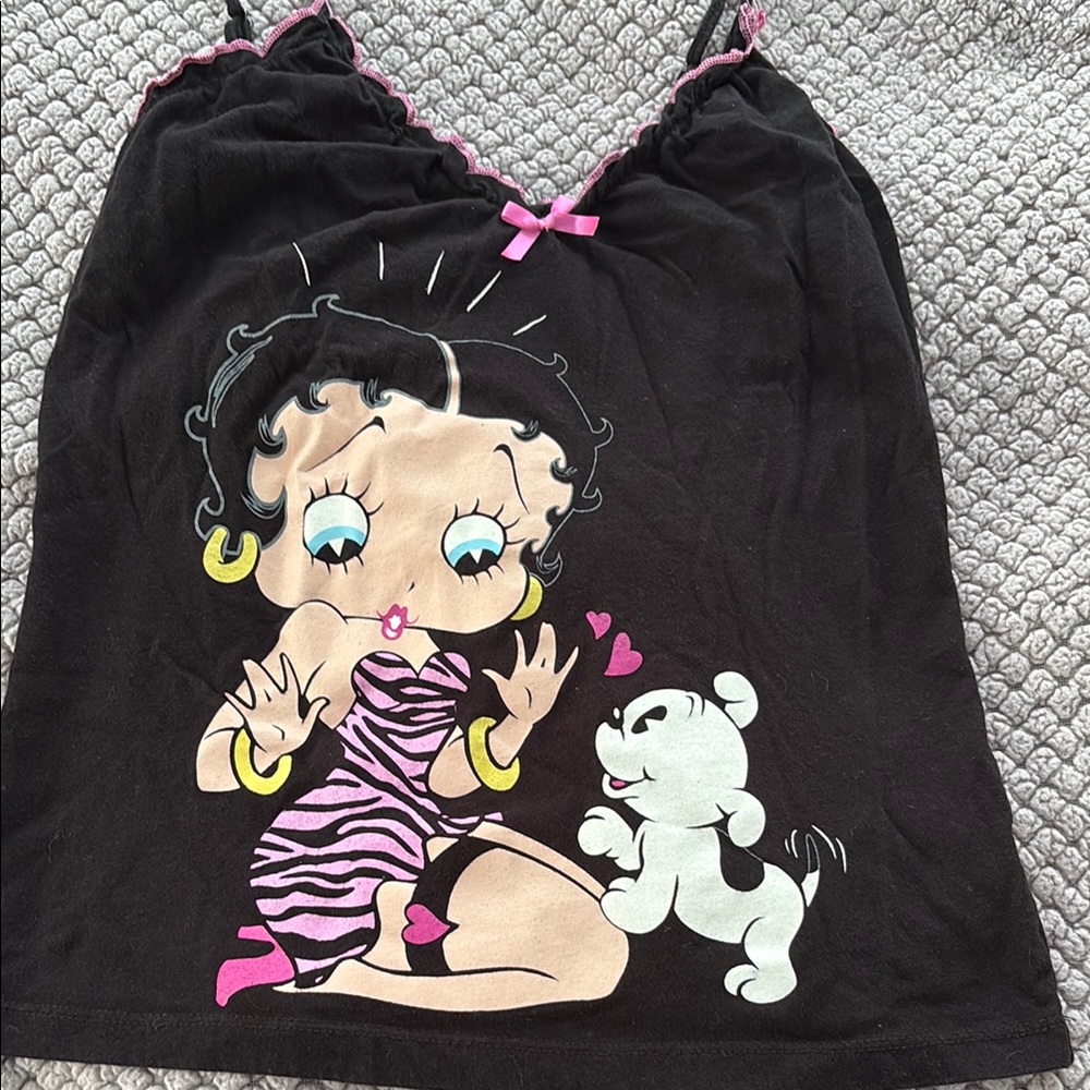 Black Tank Top with Cartoon Print